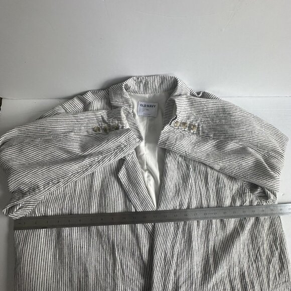 Old Navy‎ Blazer Womens 2XL Cream Linen Blend Striped Double Breasted Coastal - Picture 10 of 10